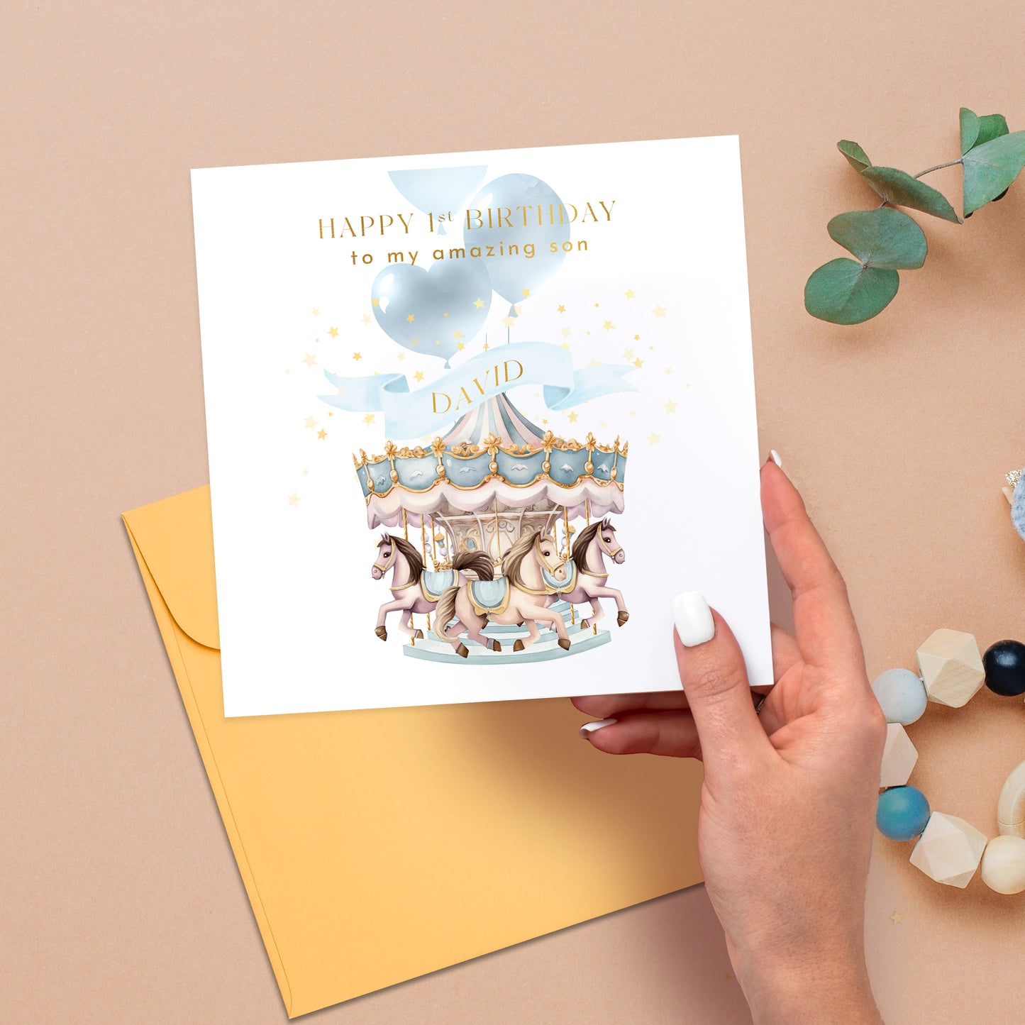 1st Birthday Carousel Greeting Card for Sons