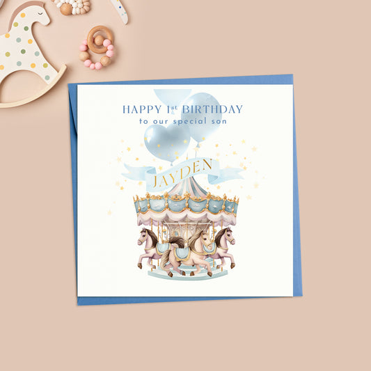 1st Birthday Carousel Greeting Card for Sons