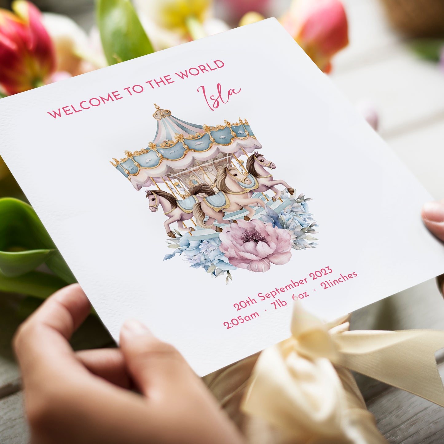 Welcome to the World Baby Girl Carousel Card