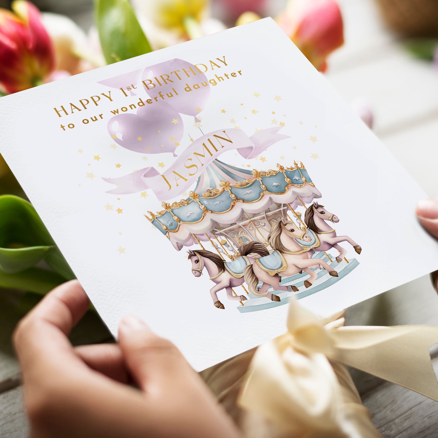 Unique Carousel Theme Birthday Card for Daughters