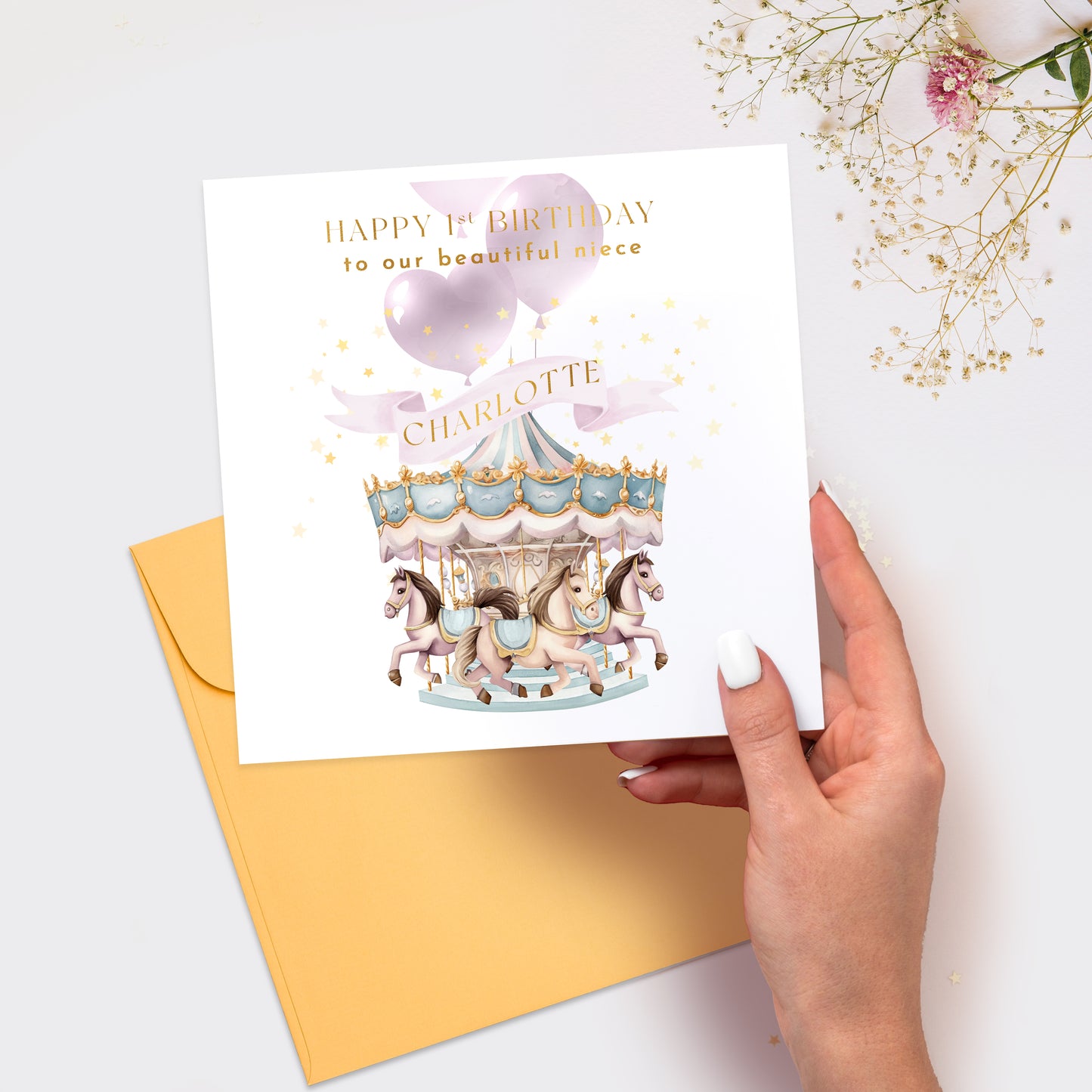 1st Birthday Carousel Greeting Card for Nieces