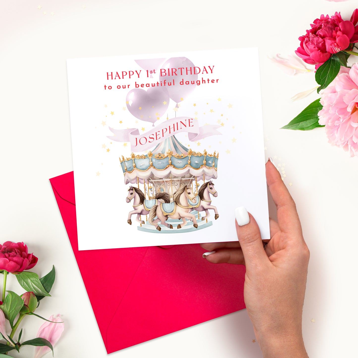 Unique Carousel Theme Birthday Card for Daughters