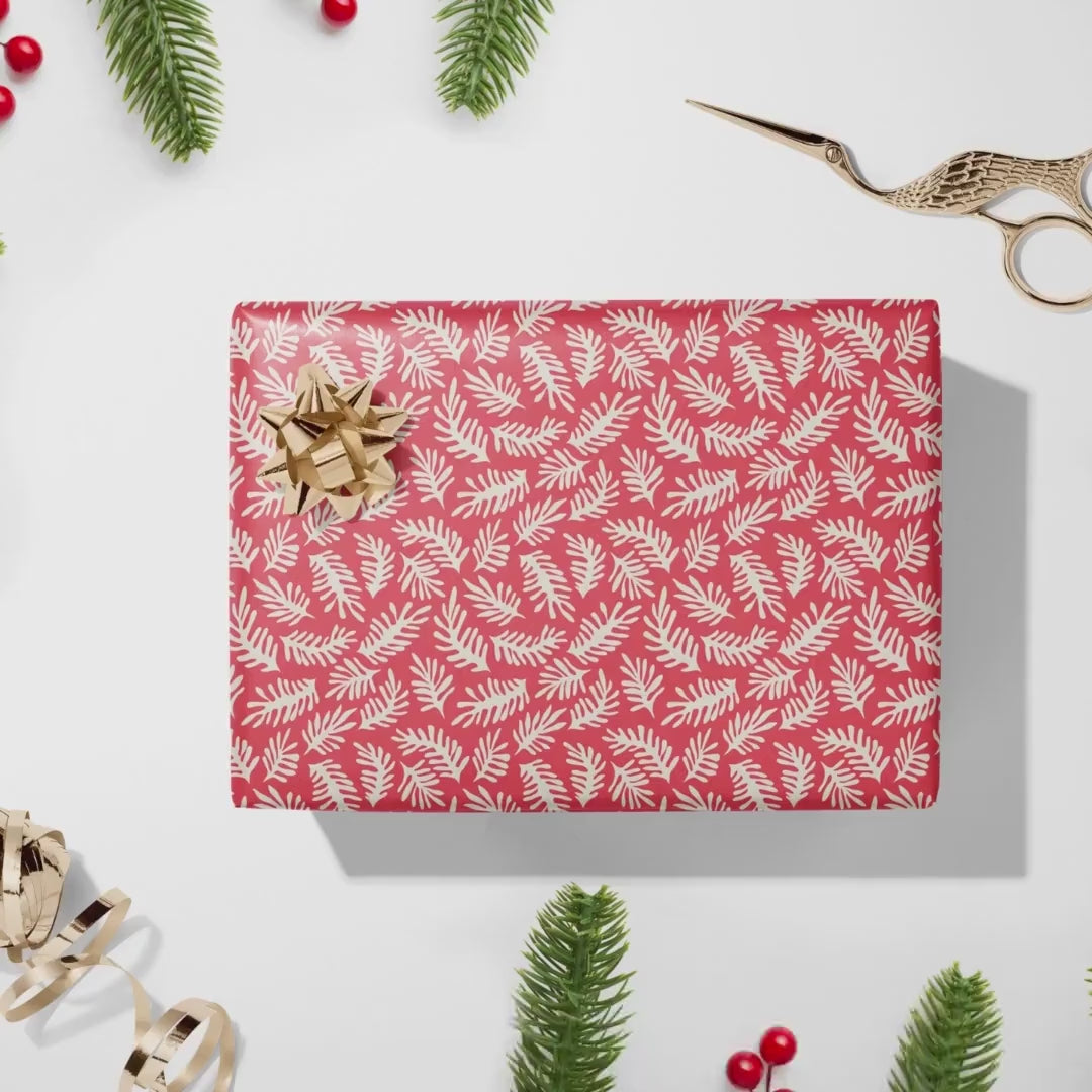 Luxury Red Leaves Christmas Wrapping Paper, Matisse Inspired Wrapping Paper, Birthday Gift Wrap, Festive Wrapping Paper, Gift Wrapping Paper
