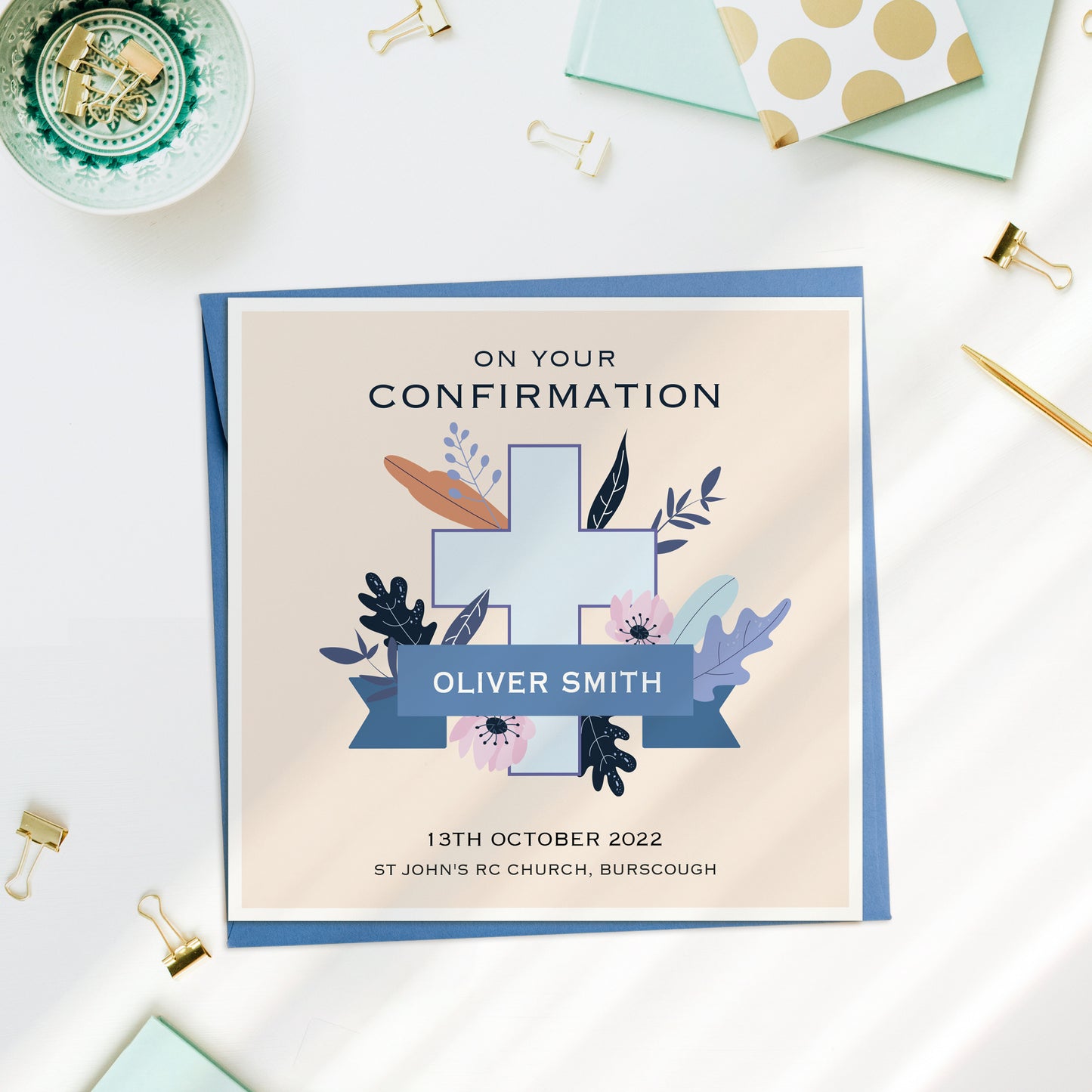 Personalised Confirmation Floral Cross Card
