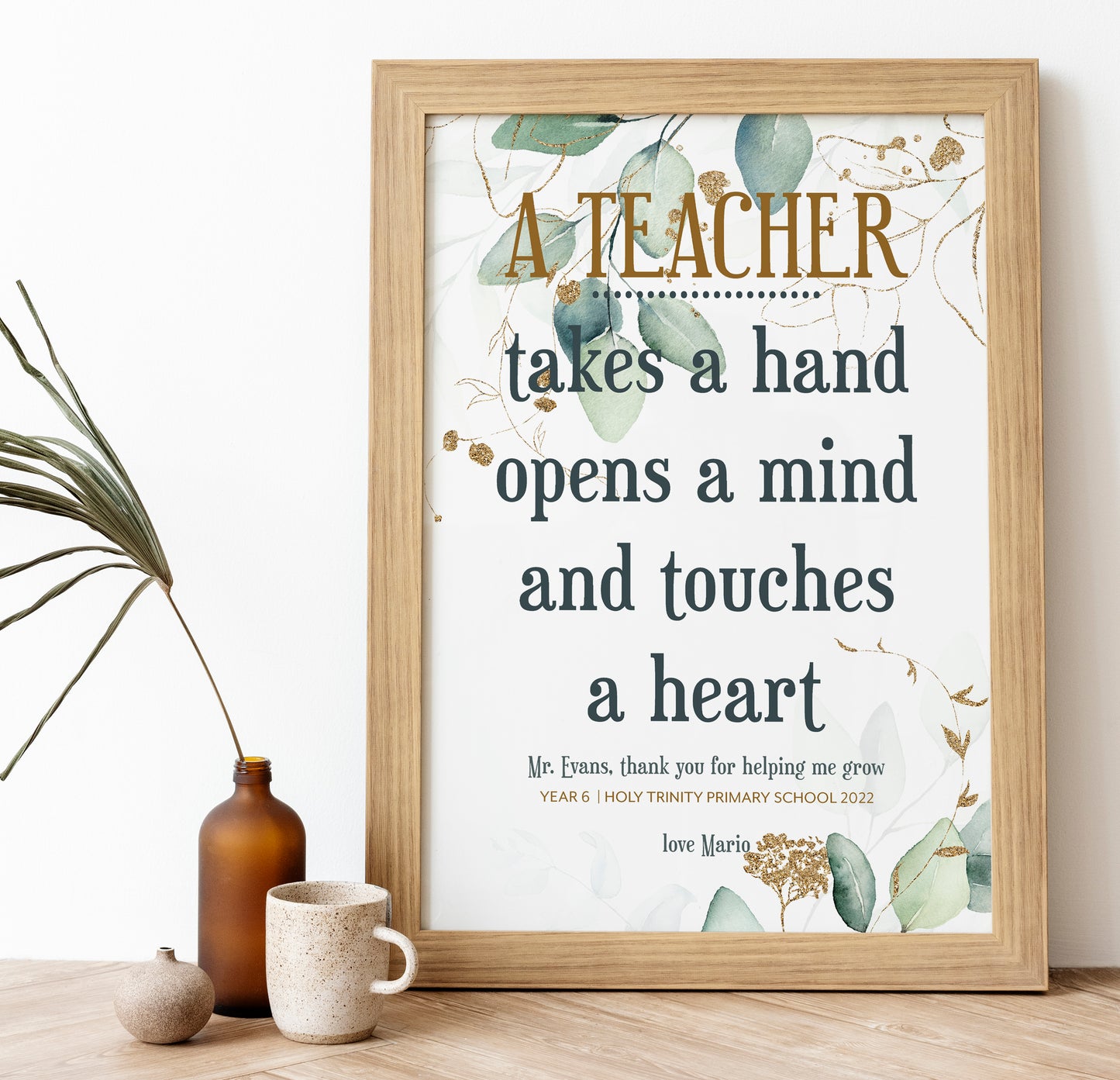 Personalised eucalyptus teacher print