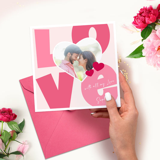 Personalised LOVE Photo Card, Photo Valentine's Day Card, Valentine's Card for wife, husband, boyfriend, girlfriend, Modern Valentines Card