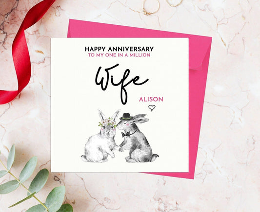 Personalised Anniversary Wife Card, Bunny's