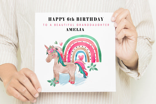 Granddaughter Unicorn Rainbow Birthday Card