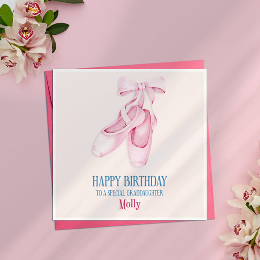 Ballerina Birthday Card for little girl, Pretty Ballerina Shoes Birthday Card for Daughter, Personalised Birthday Card Niece, Granddaughter
