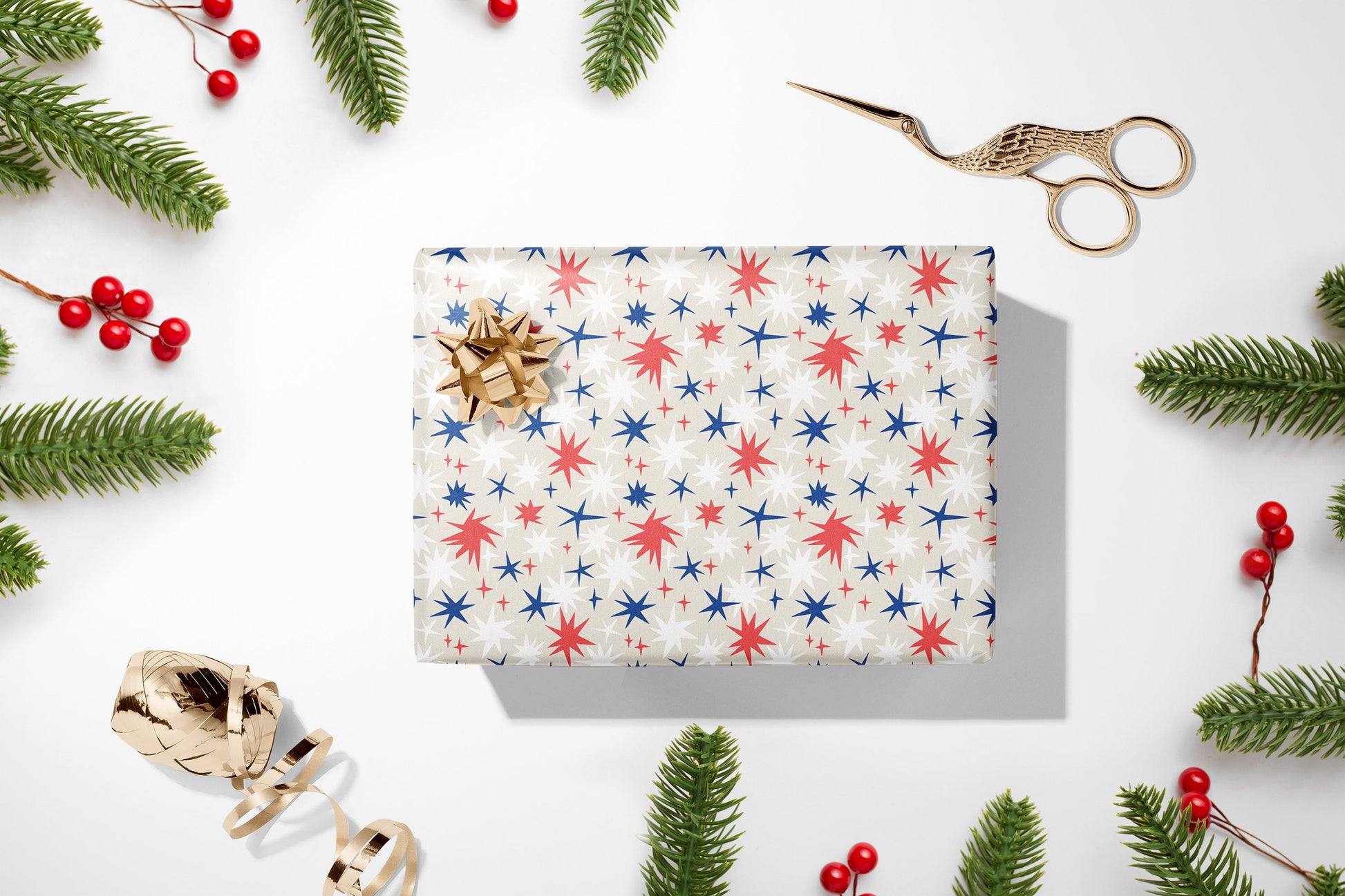 Henri Matisse Inspired Stars Gift Wrap, Luxury Christmas Wrapping Paper, Festive Wrapping Paper, Red and Blue Gift Wrapping Paper