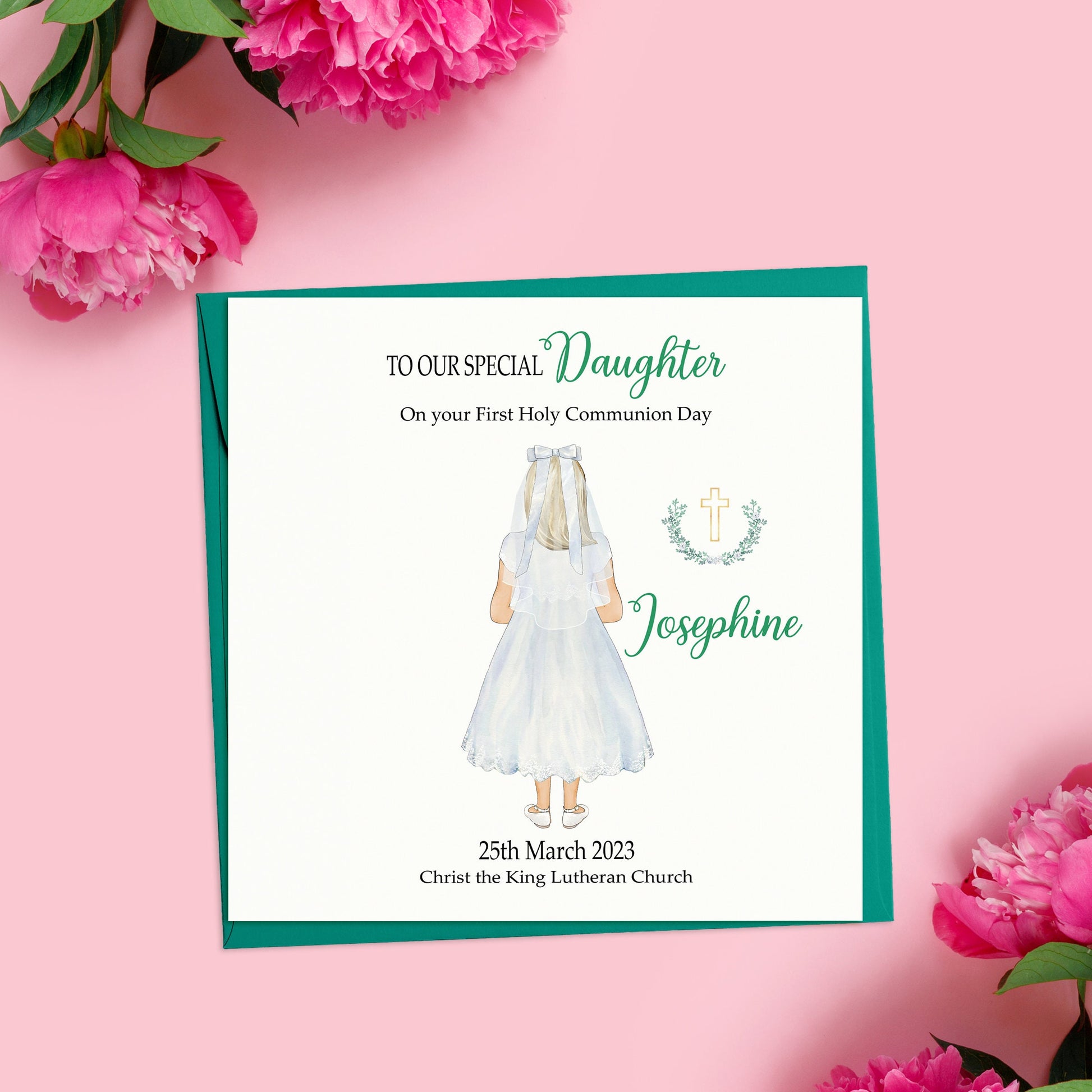 Daughter First Holy Communion Card, Personalised Girls 1st Holy Communion Card, Handmade Holy Communion Card