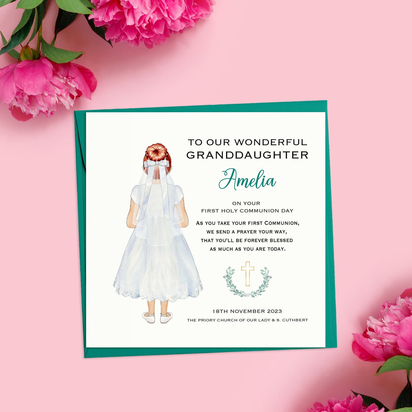 Granddaughter First Holy Communion Card, Personalised Girls 1st Holy Communion Card for Granddaughter, Handmade Holy Communion Card