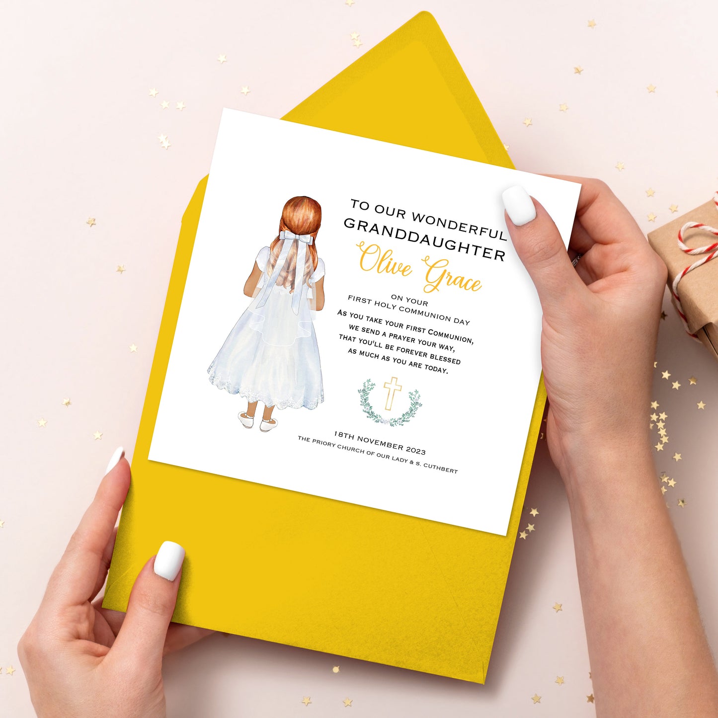 Granddaughter First Holy Communion Card, Personalised Girls 1st Holy Communion Card for Granddaughter, Handmade Holy Communion Card