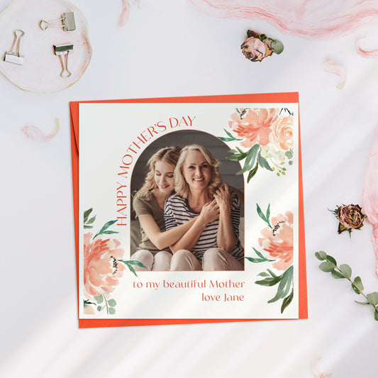 Floral Photo Mother's Day Card, Personalised Mother's Day Card, Custom Mom Card, Mother's Day Cards, Handmade Mother's Day Card with Photo
