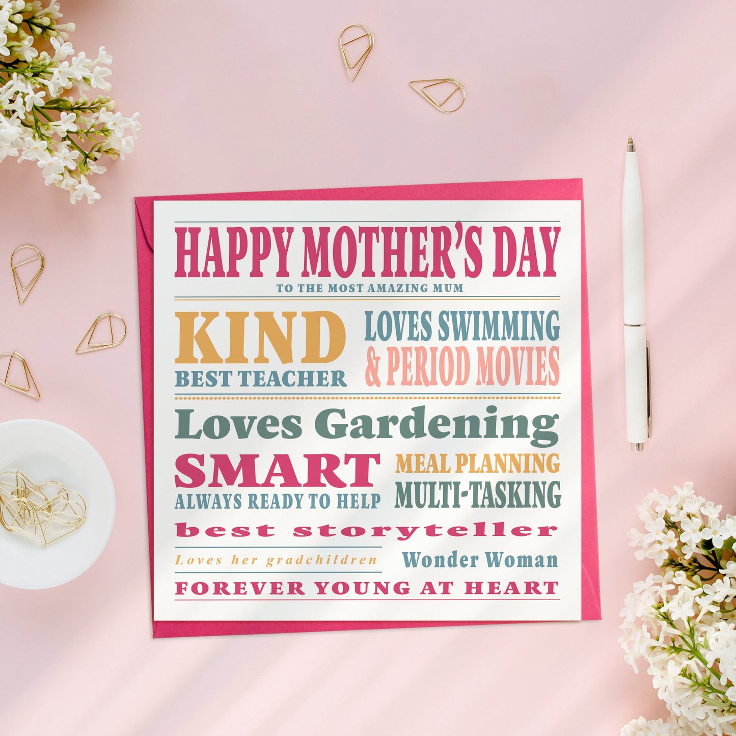 Personalised Word Art Mother's Day Card, Colourful Mother's Day Cards, Mothers Day Card for Grandma, Special Words for Mum, Mum's Qualities