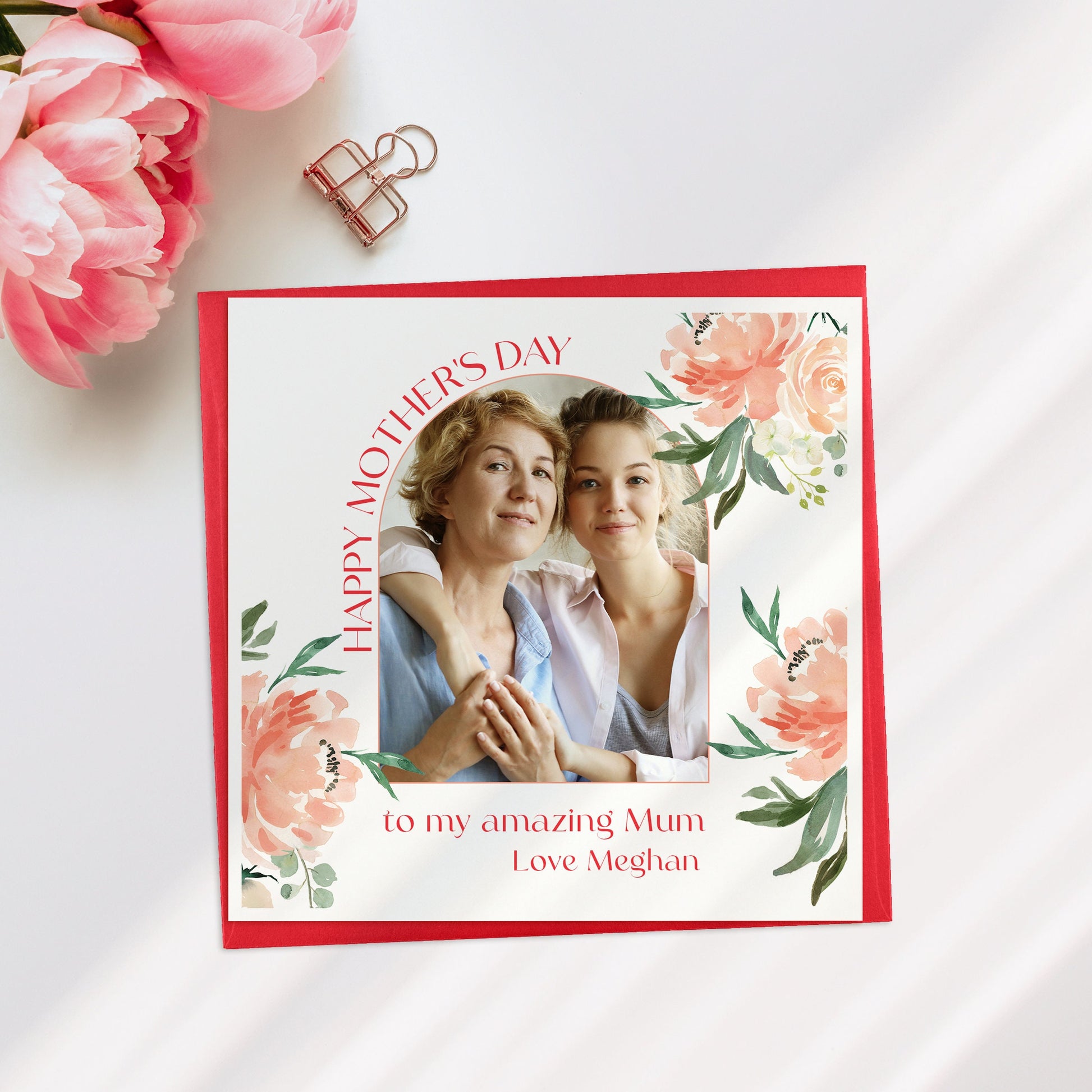 Floral Photo Mother's Day Card, Personalised Mother's Day Card, Custom Mom Card, Mother's Day Cards, Handmade Mother's Day Card with Photo