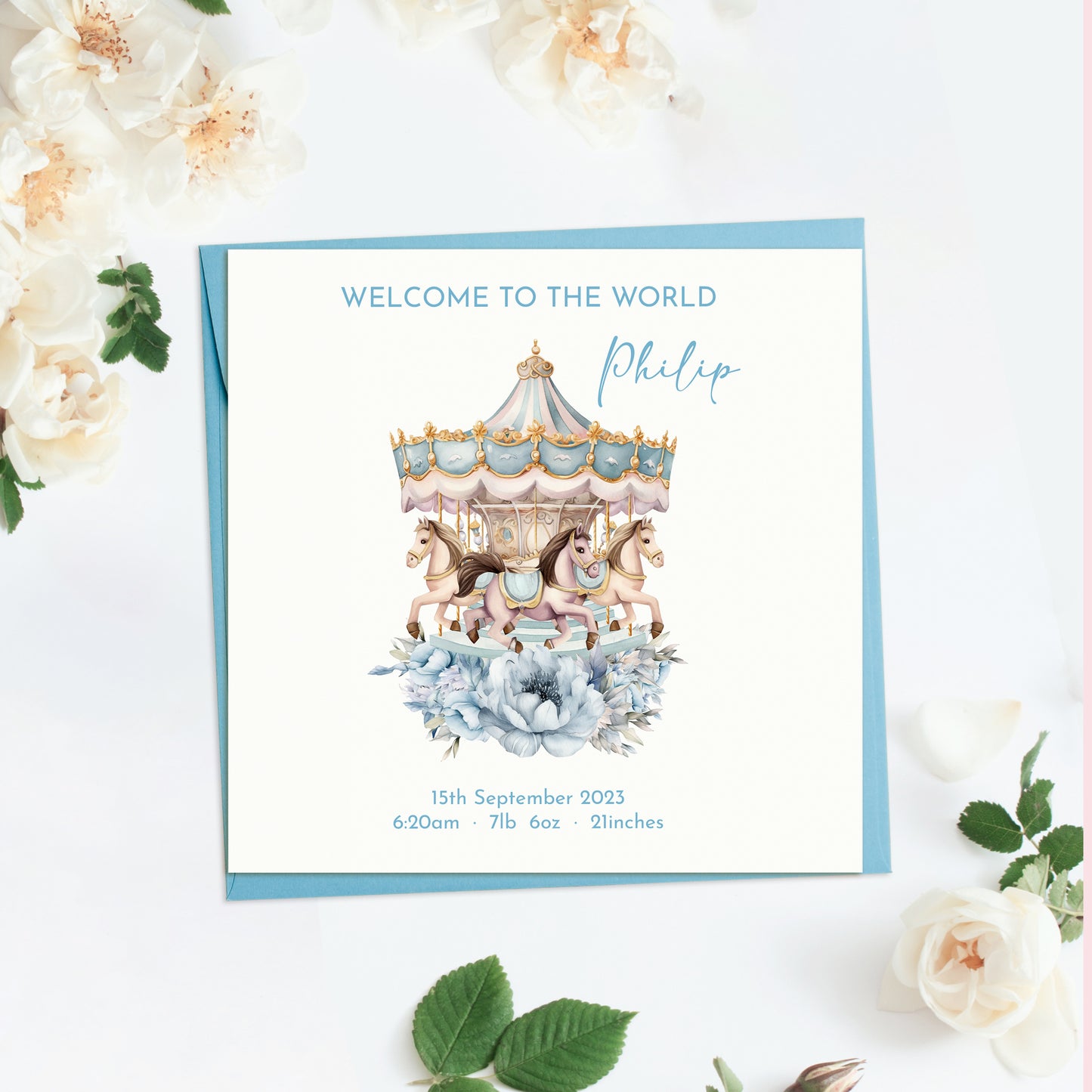Welcome to the World Baby Boy Carousel Card