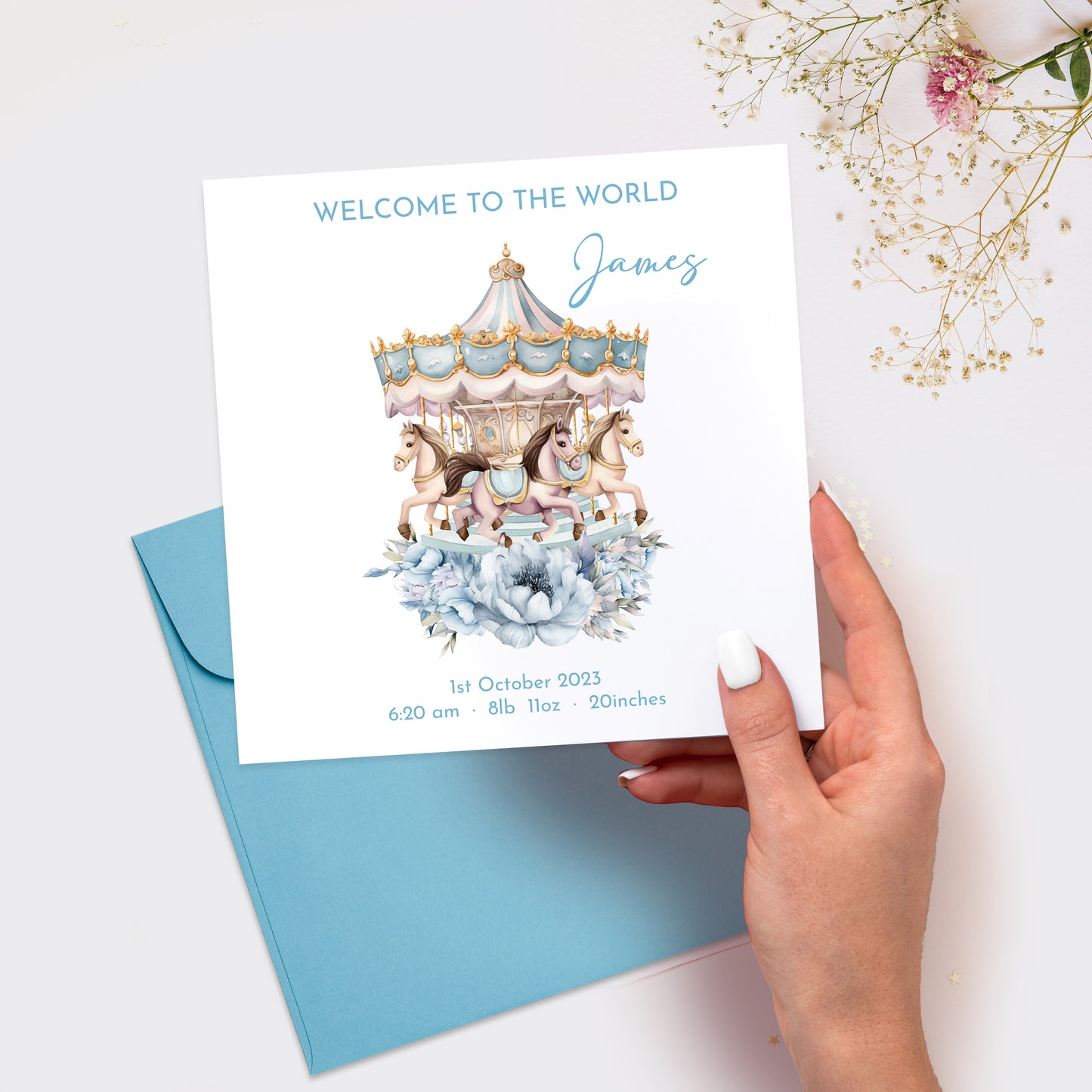 Welcome to the World Baby Boy Carousel Card