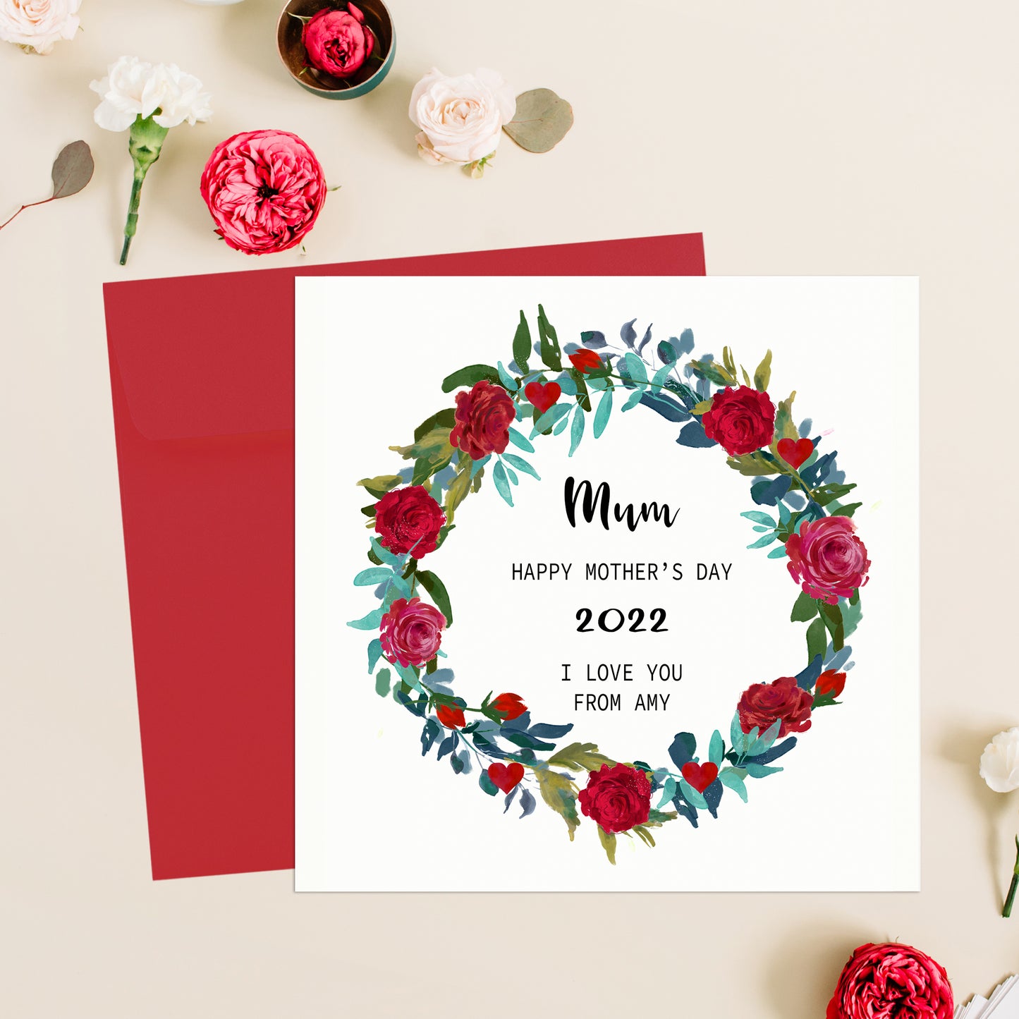 Mother's Day Red Wreath Card