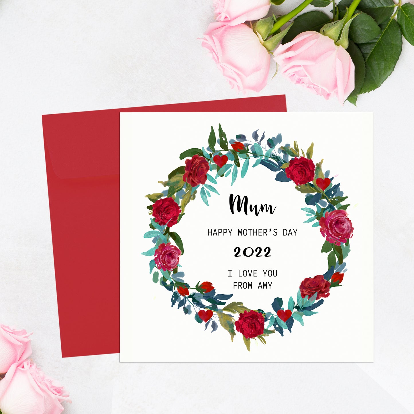 Mother's Day Red Wreath Card