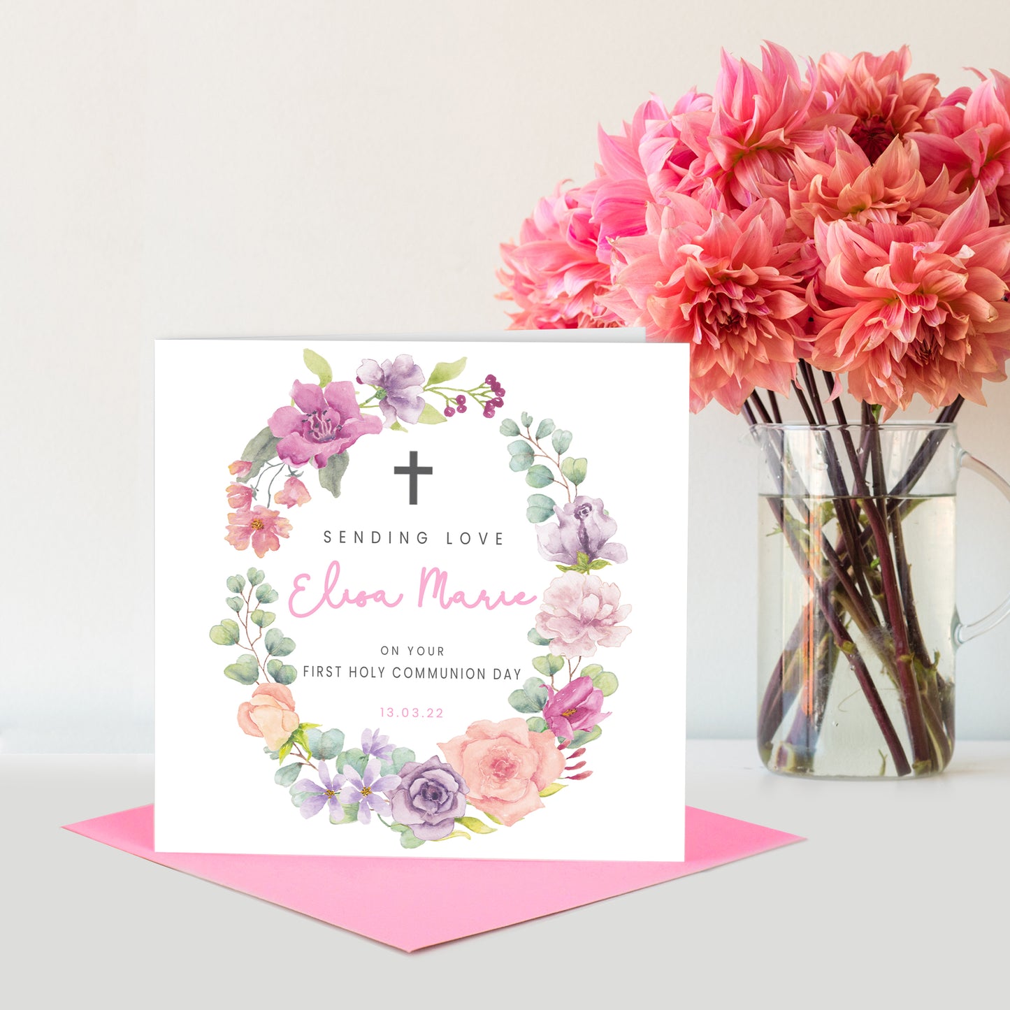 First Holy Communion Card - Pastel Floral