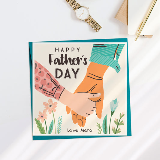 Happy Father's Day Holding Hands Personalised Card