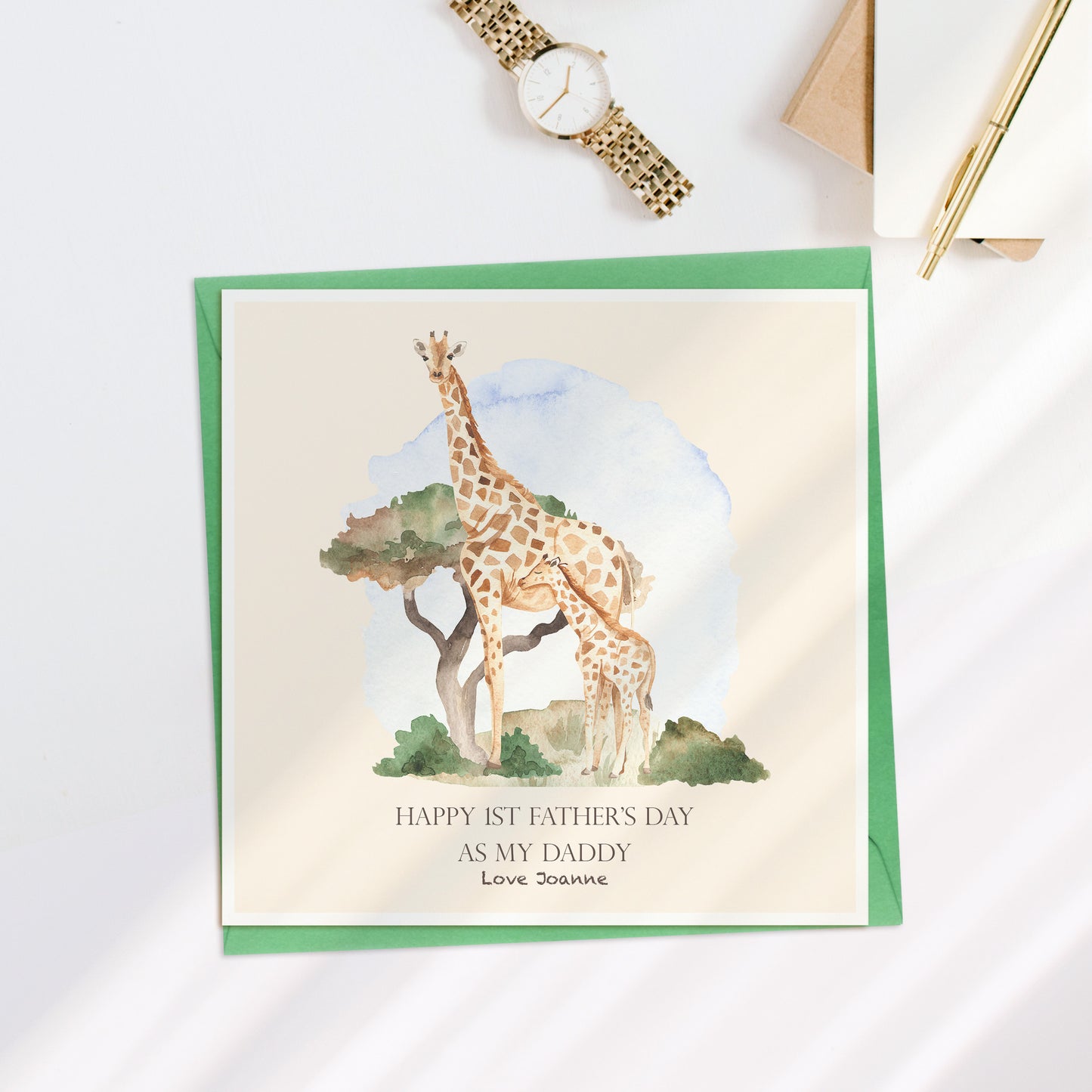 Happy 1st Father's Day Giraffe Personalised Card