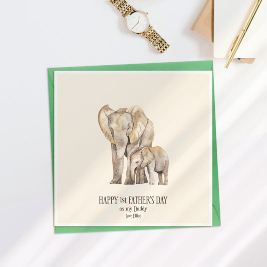 Happy 1st Father's Day Elephant Personalised Card