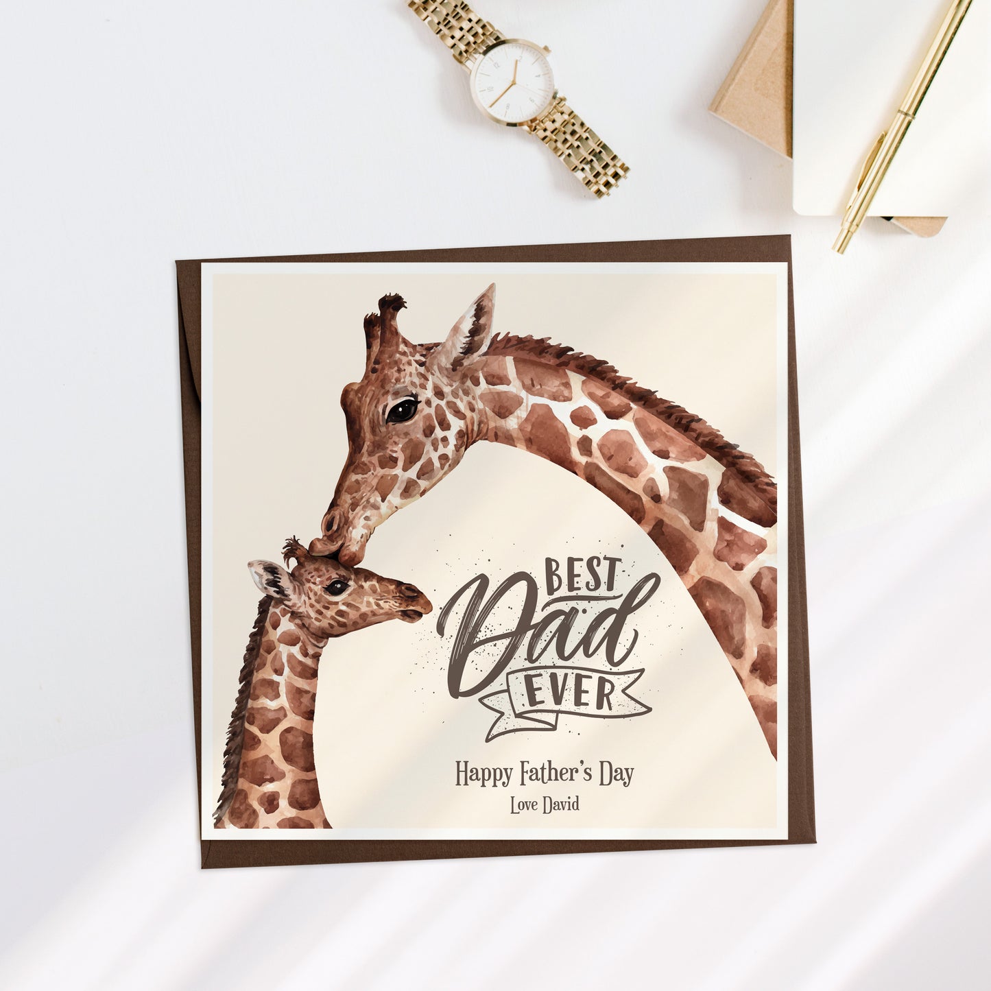 Best Dad Ever Giraffe Personalised Card