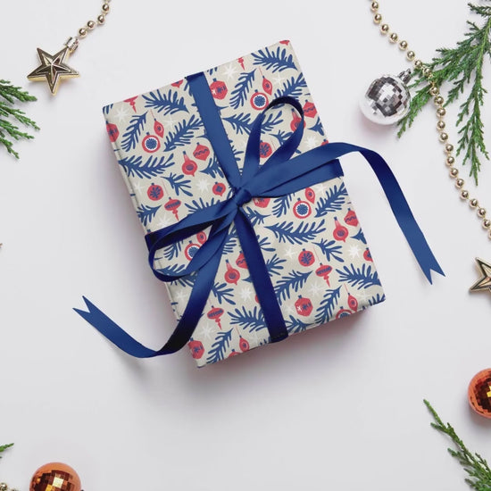 Henri Matisse Inspired Gift Wrap, Luxury Christmas Wrapping Paper, Festive Red and Blue Gift Wrapping Paper, Christmas Birds Gift wrap