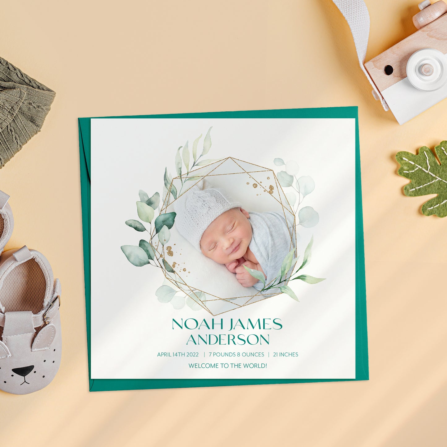 New Born Baby Eucalyptus Photo Card