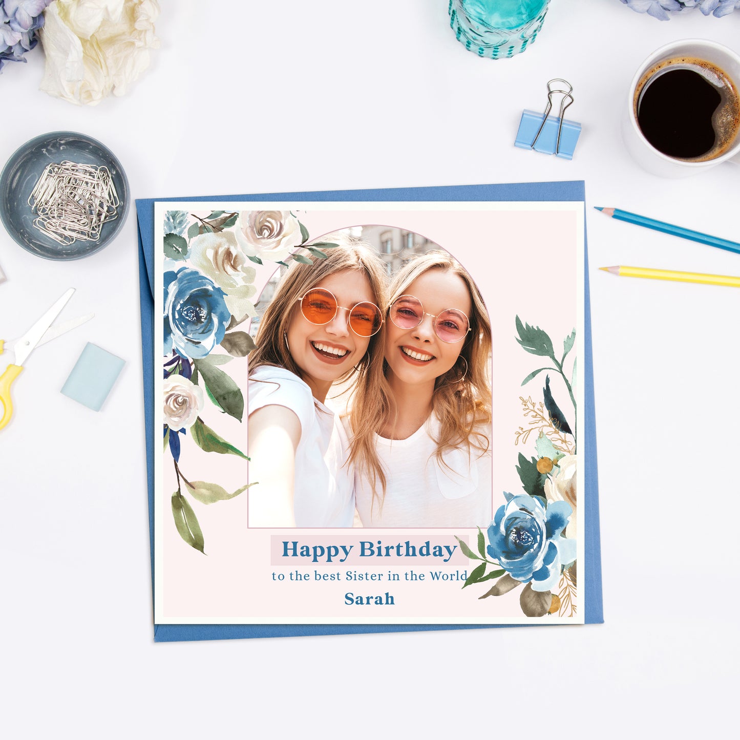 Personalised Sister Photo Floral Card