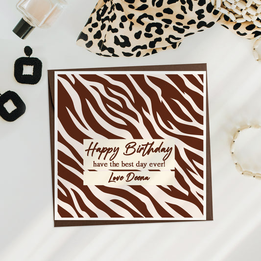 Personalised Birthday Tiger Pattern Card