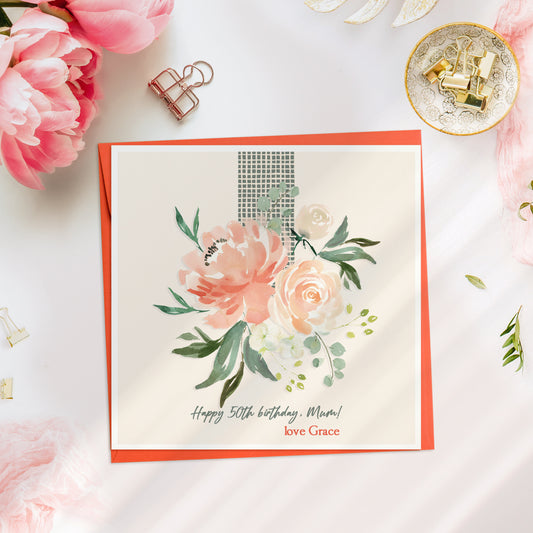 Peach Floral Birthday Mum Card