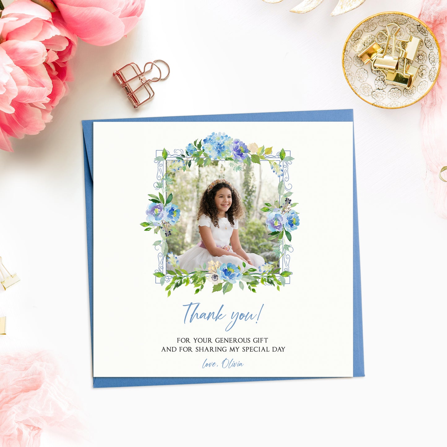 Floral Thank you Communion Photo Card