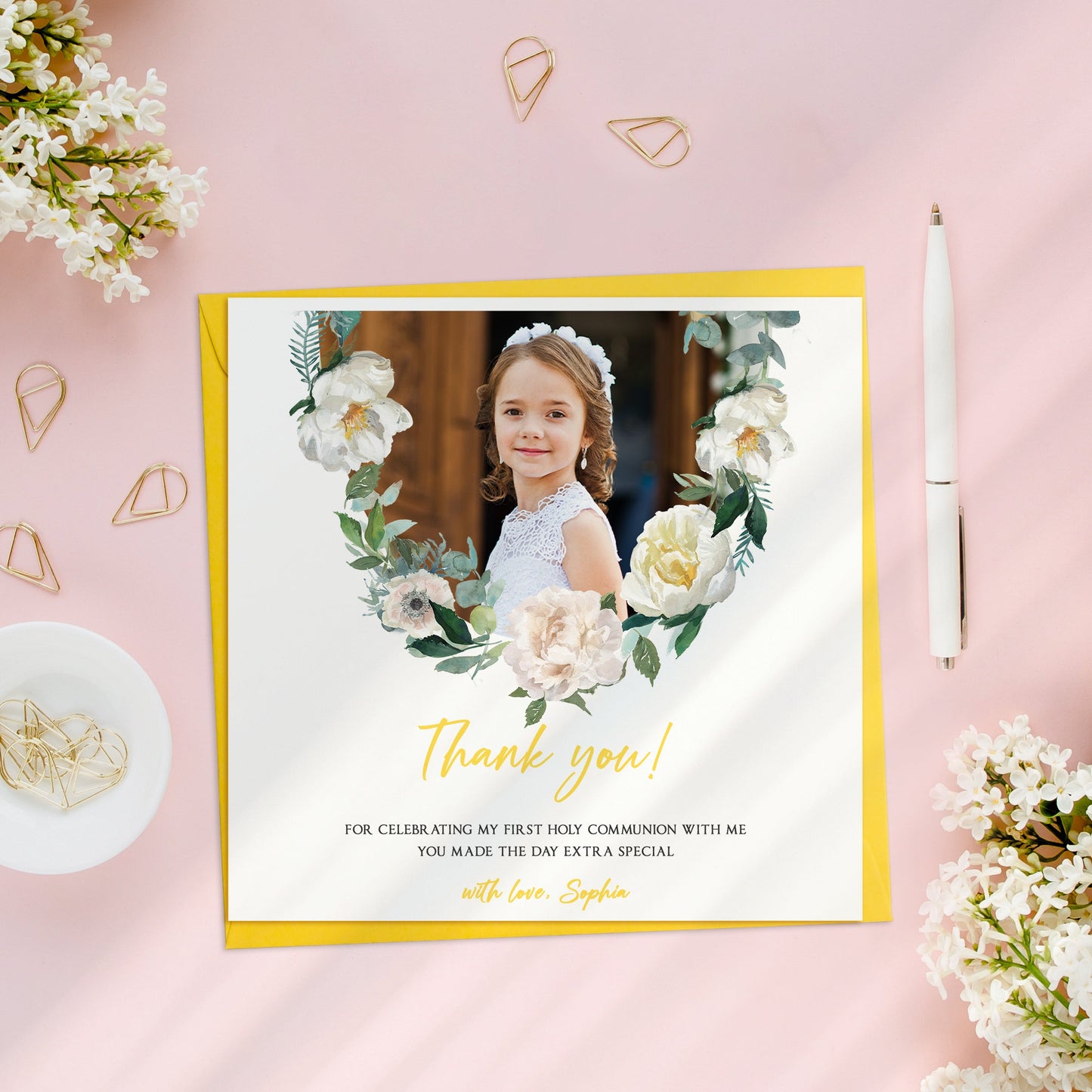 Thank you Communion Photo Cards - Roses Wreath