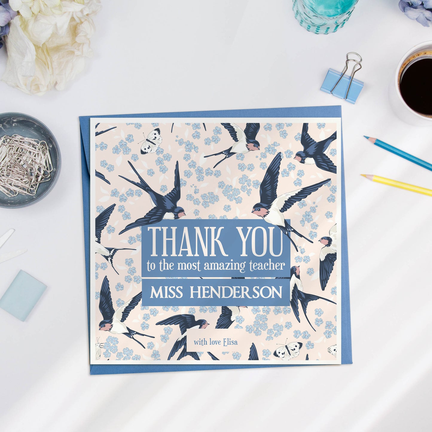 Personalised Thank you Floral Teacher Card