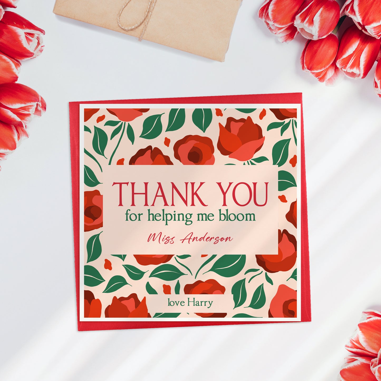 Personalised Floral Thank you Teacher Card