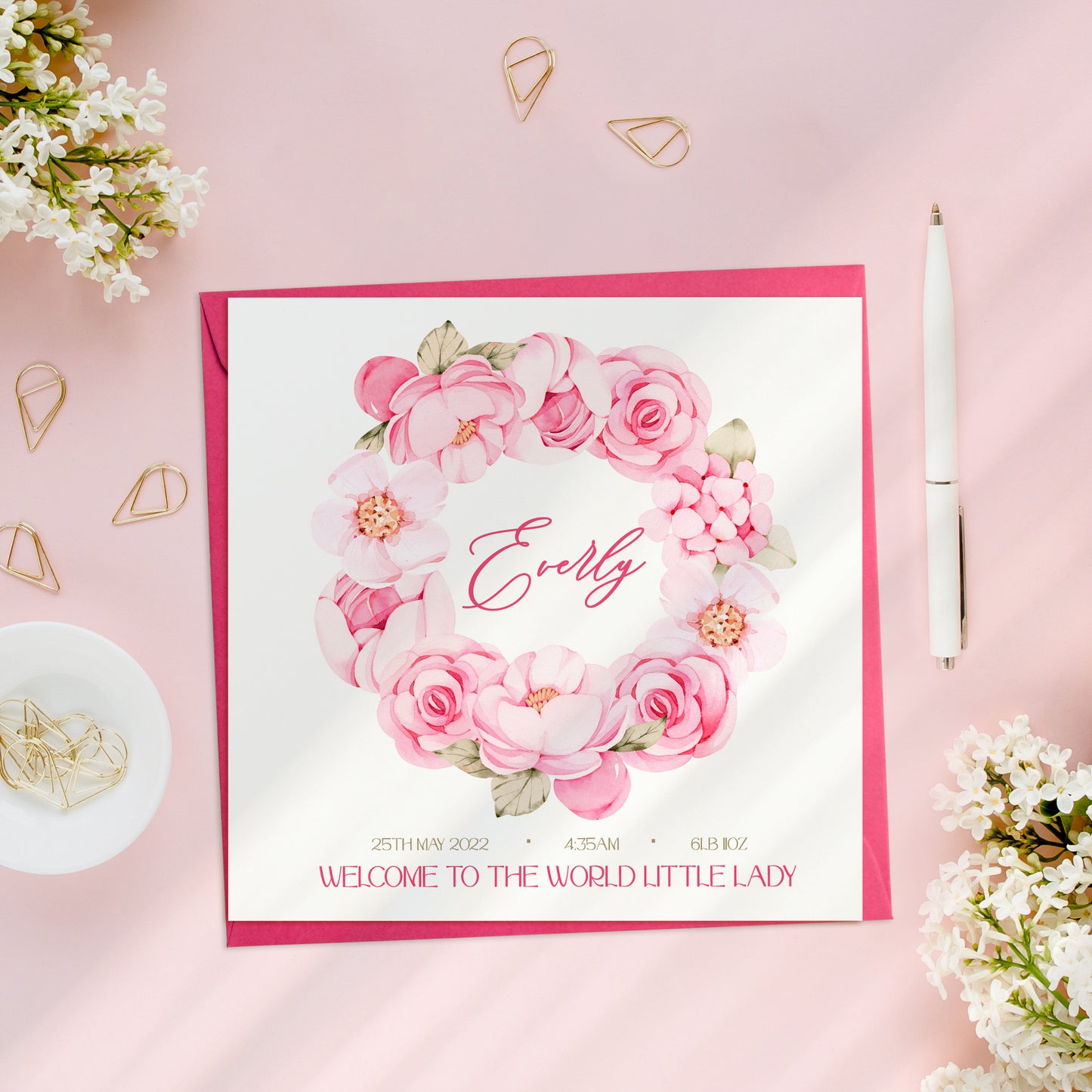Floral Pink New Born Baby Girl Card