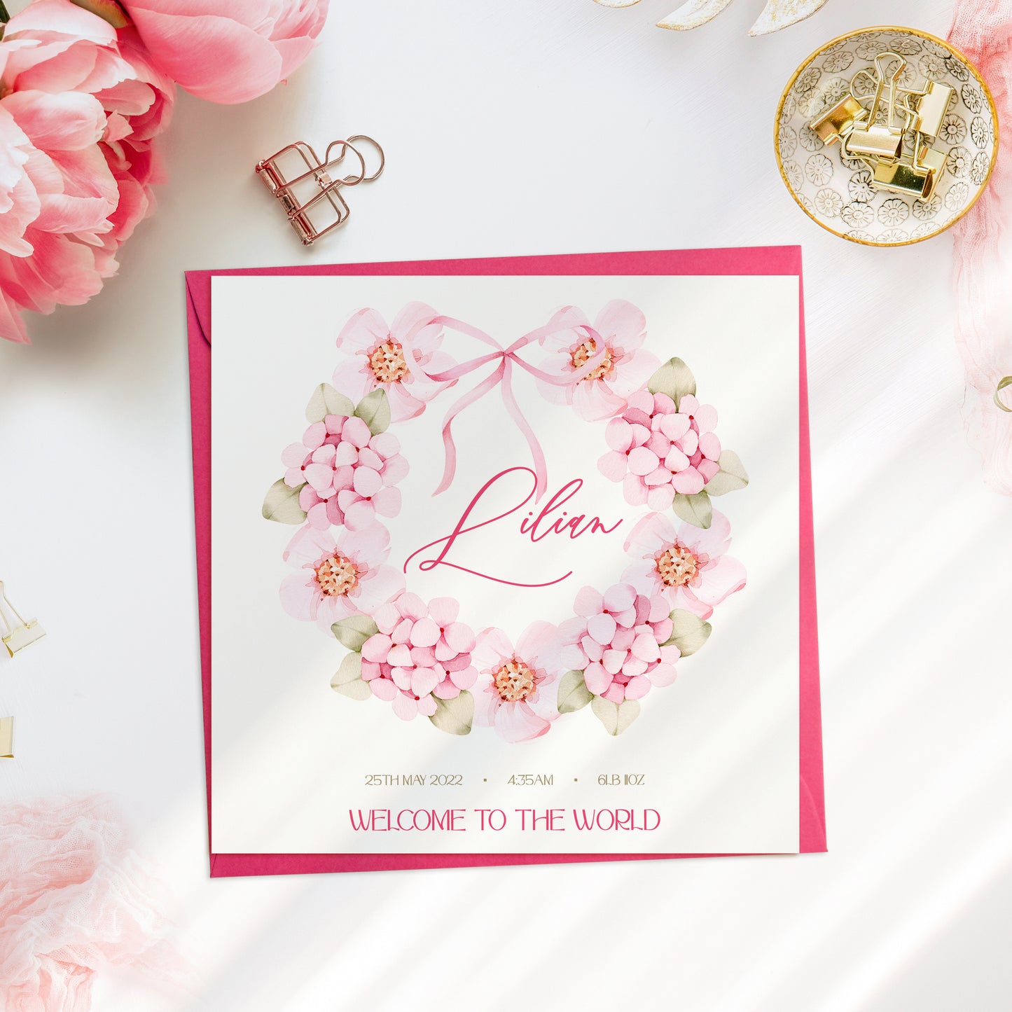 Pink New Born Baby Girl Floral Card