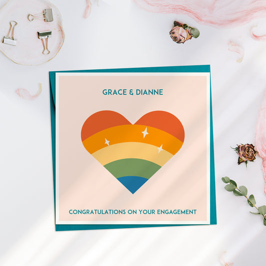 Personalised Rainbow Heart Engagement Card