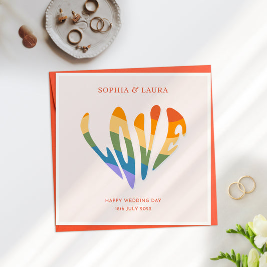 Personalised Rainbow LOVE Wedding Card