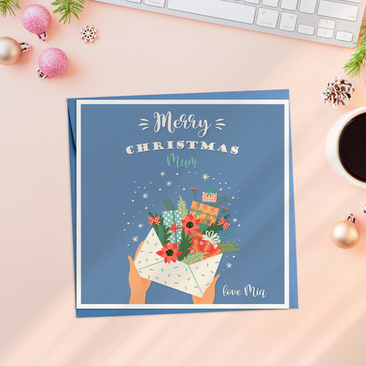 Personalised Christmas Floral Card for Mum