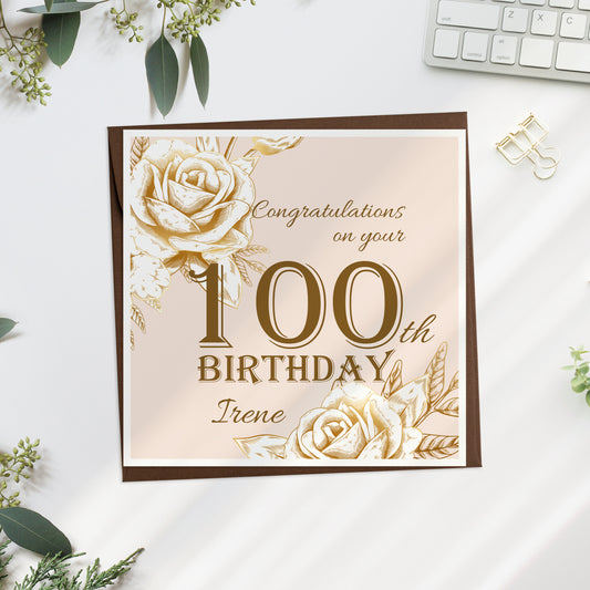 Personalised Roses 100th Birthday Card