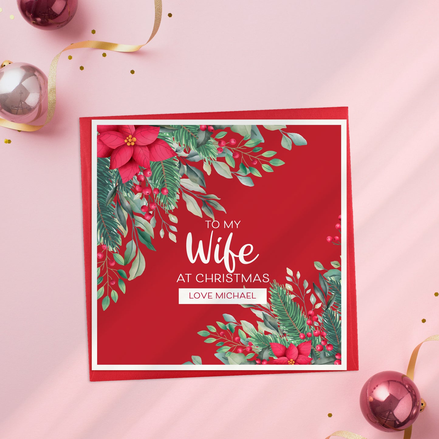 To my wife at Christmas Floral Card