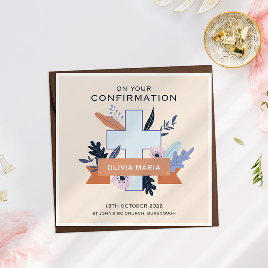 Personalised Confirmation Floral Cross Card