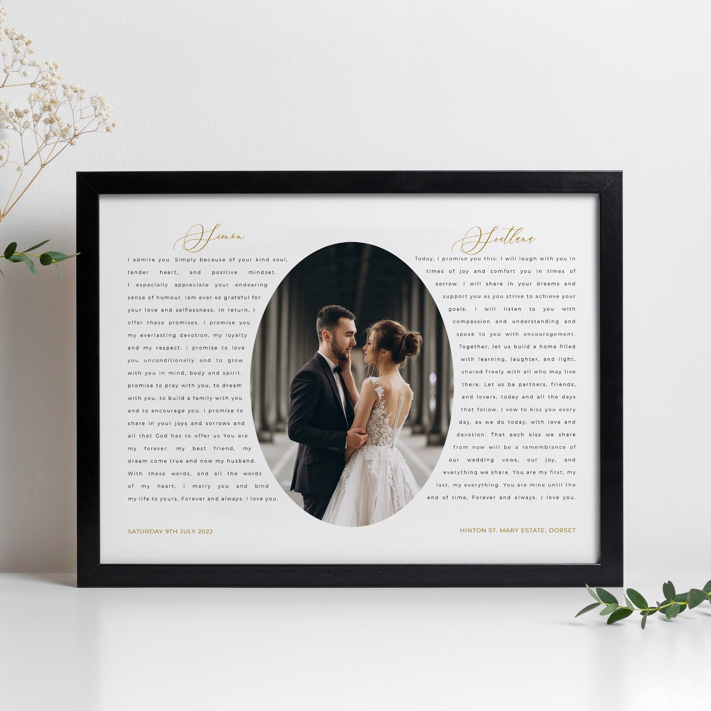 Personalised Wedding Vows Photo Print