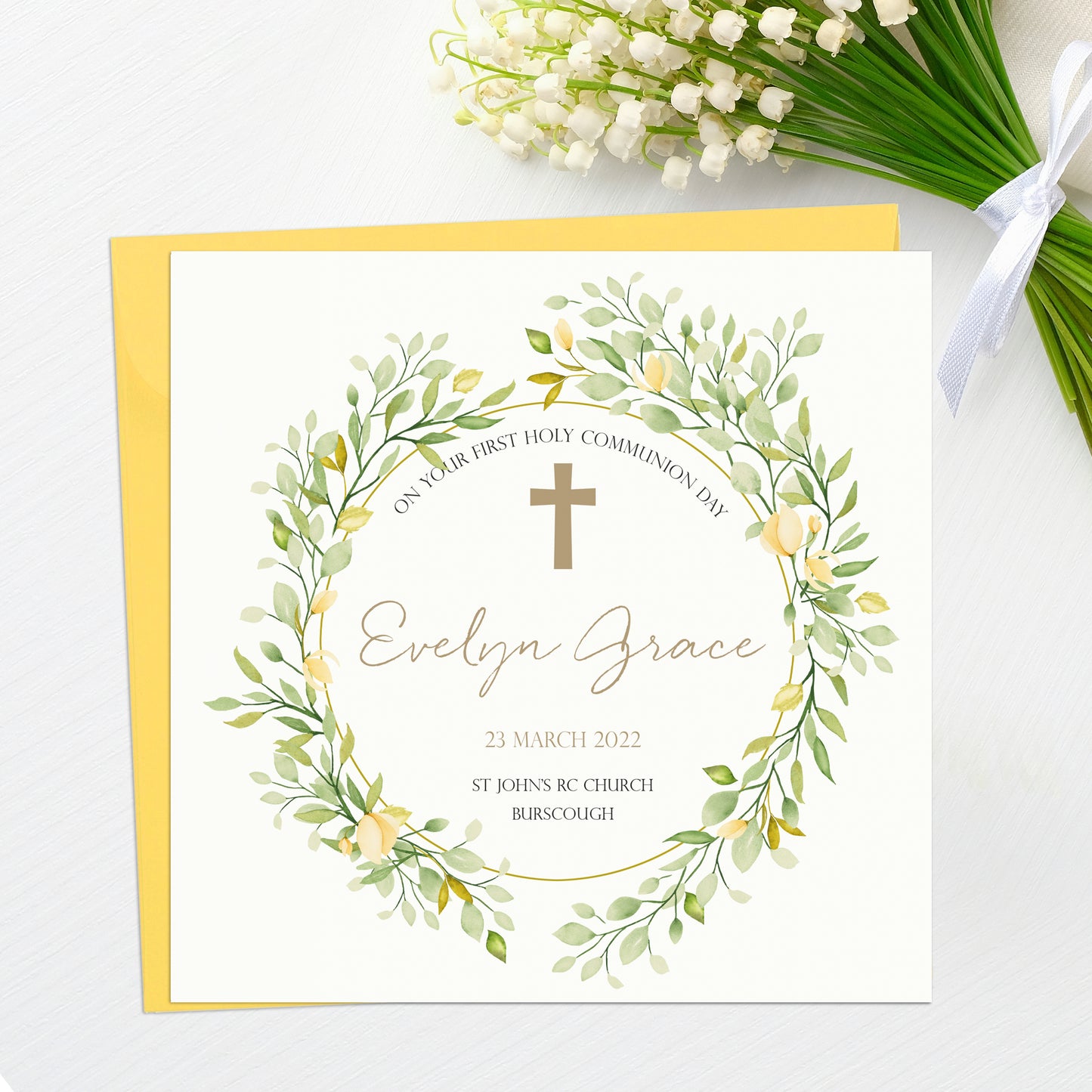 Holy Communion Card - Soft Foliage