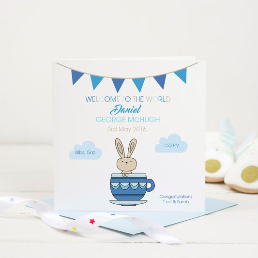 Baby Boy Card Tea Cup Bunny
