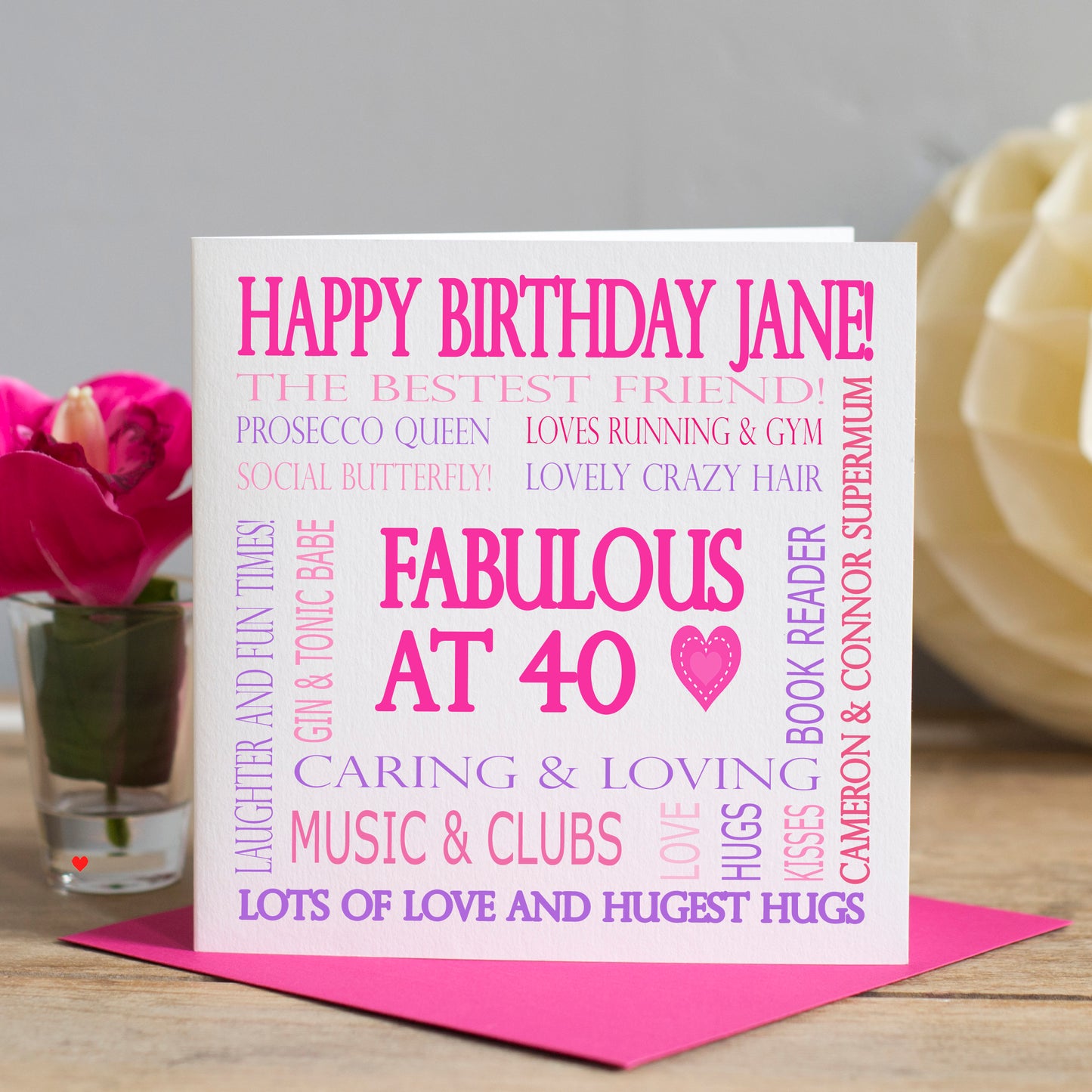 Personalised Word Art Birthday Card - Pink